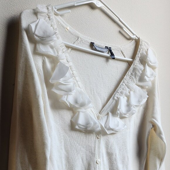 Daisy Fuentes Cream Ruffled Button Down Cardigan Size Small - Picture 4 of 16